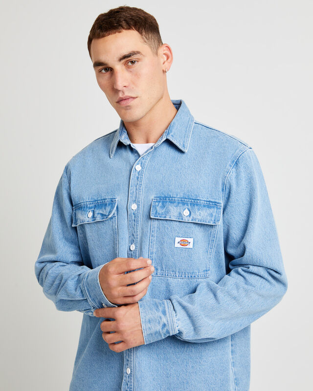 Jacinto Denim Long Sleeve Shirt Stone Wash Light Indigo, hi-res image number null