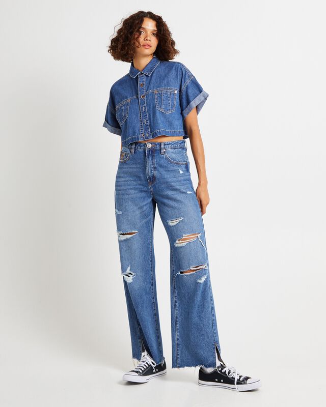 True Blue Cropped Western Shirt, hi-res image number null