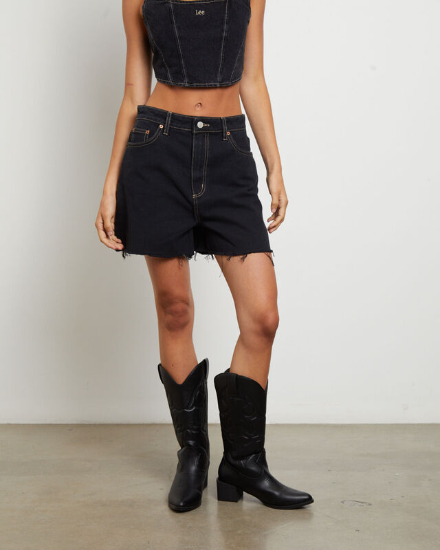 High Relaxed Denim Shorts in Hollaback Black, hi-res image number null