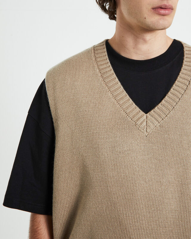 Sunday Box Knit Vest in Tan, hi-res image number null