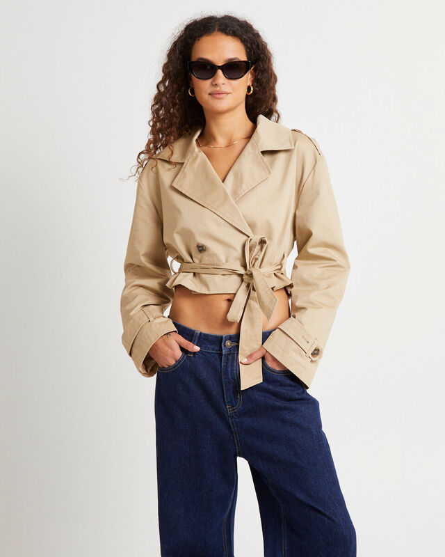 Morgan Boxy Cropped Trench Coat, hi-res image number null