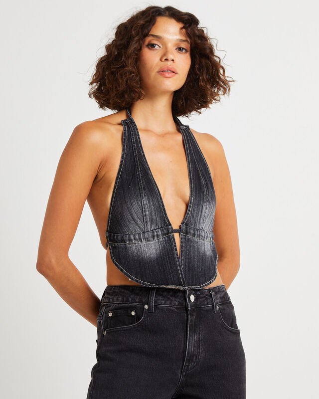 Trinity Denim Halter Top Charcoal Tint, hi-res image number null