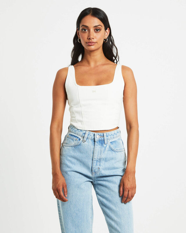 Monique Denim Corset Top in Bleached White, hi-res image number null