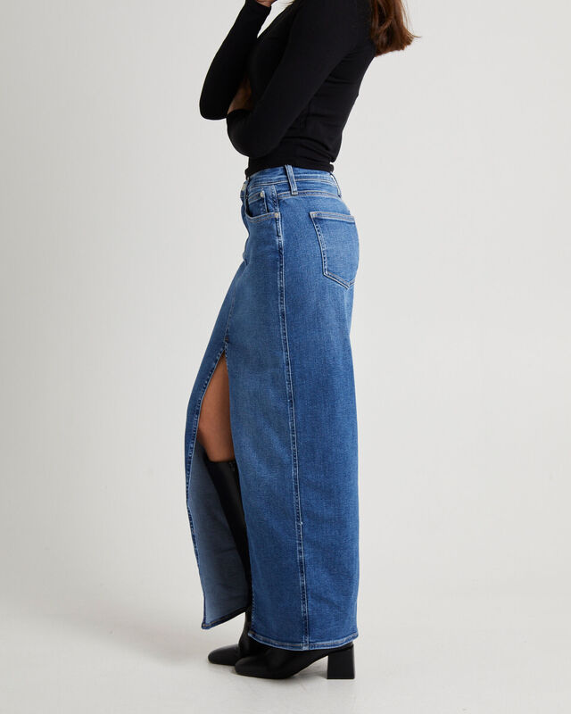 Front Split Hem Maxi Denim Skirt, hi-res image number null