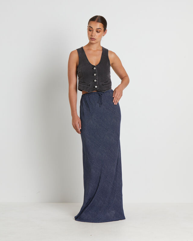 Slip Maxi Skirt in Mini Spot Navy, hi-res image number null