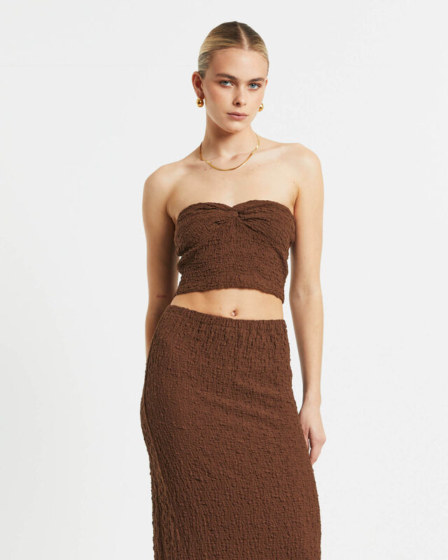 Skyla Texture Twist Bandeau Top in Hazelnut Brown, hi-res image number null