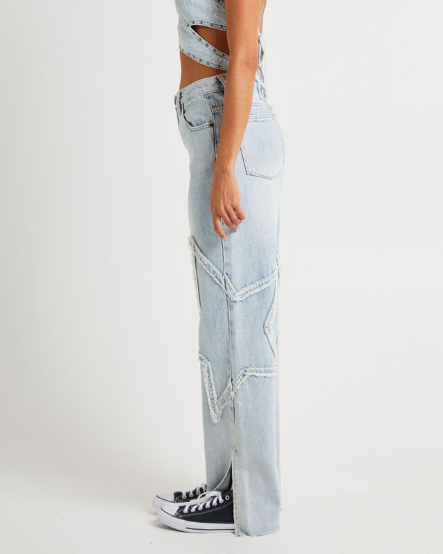 Diamonde Star Straight Leg Mid Waist Denim Billie Jeans, hi-res image number null