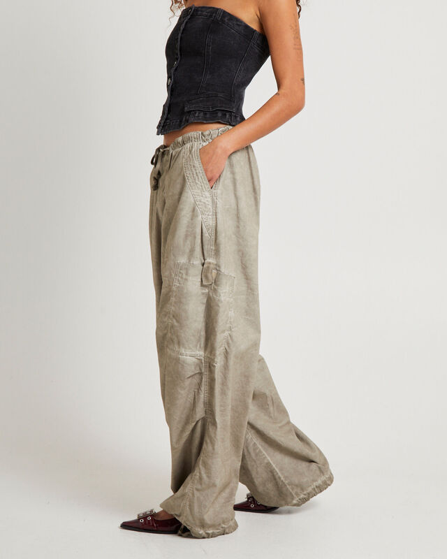 Beige Oil Wash Parachute Pants, hi-res image number null