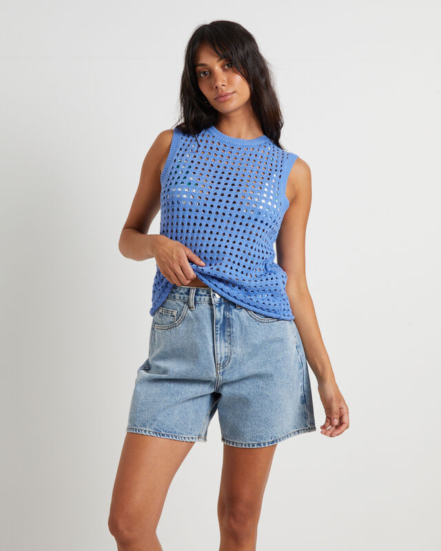 Iris Crochet Tank Top in Sea Blue, hi-res image number null