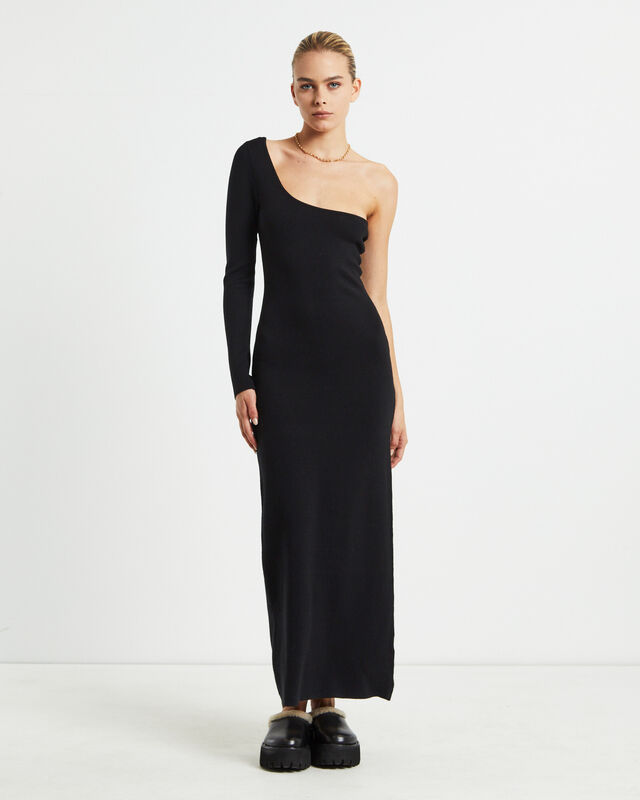 Monty One Shoulder Knit Dress Black, hi-res image number null