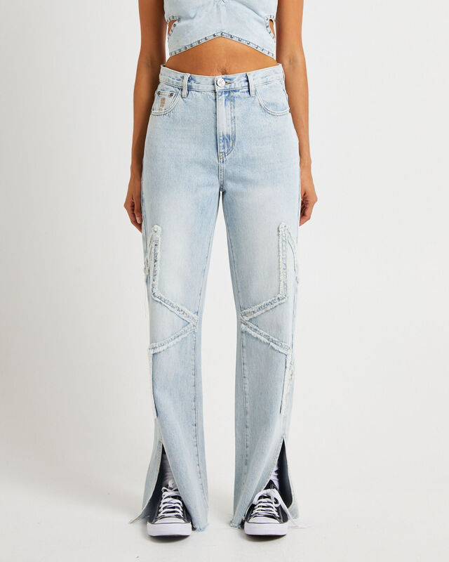 Diamonde Star Straight Leg Mid Waist Denim Billie Jeans, hi-res image number null