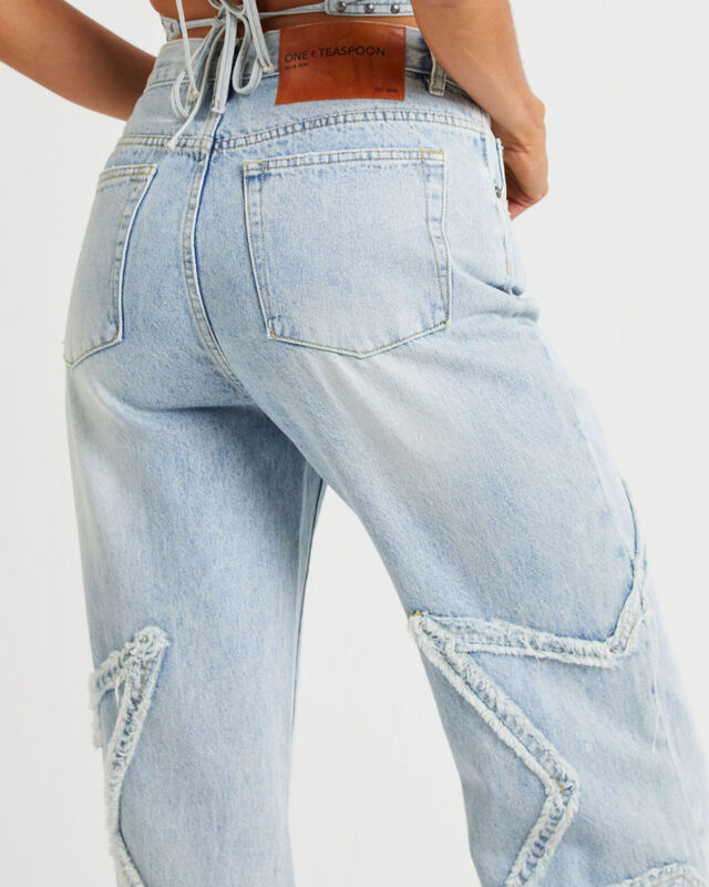 Diamonde Star Straight Leg Mid Waist Denim Billie Jeans, hi-res image number null