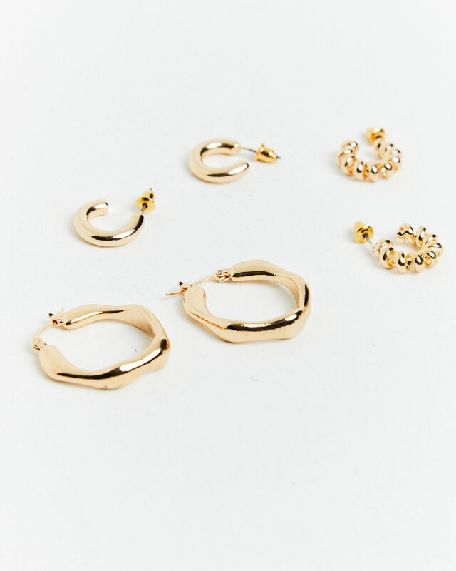 Aire Assorted Hoop Earrings Pack Gold, hi-res image number null