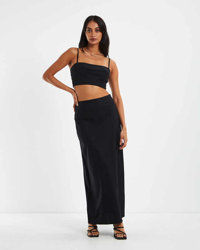 Delilah Linen Midi Skirt Black, hi-res image number null