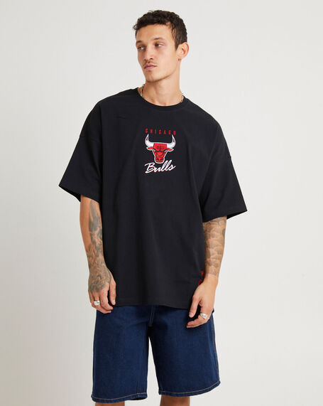 Tri Logo Bulls Oversized T-Shirt in Faded Black