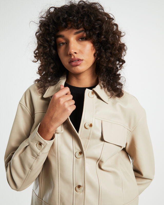 Olga Leather Look Jacket in Cream, hi-res image number null