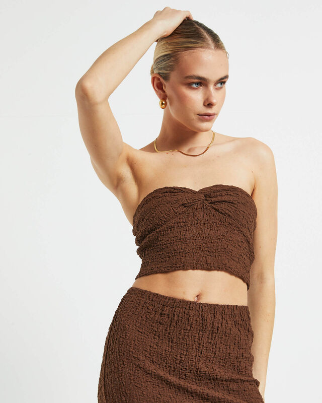 Skyla Texture Twist Bandeau Top in Hazelnut Brown, hi-res image number null