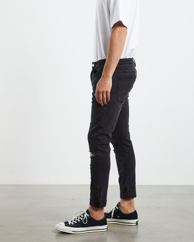 A Dropped Skinny Jeans Turn Up Jeans Rogue Black, hi-res image number null