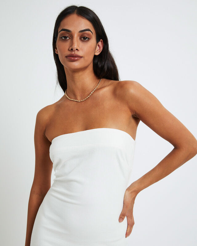 Bronte Linen Strapless A-Line Dress White, hi-res image number null