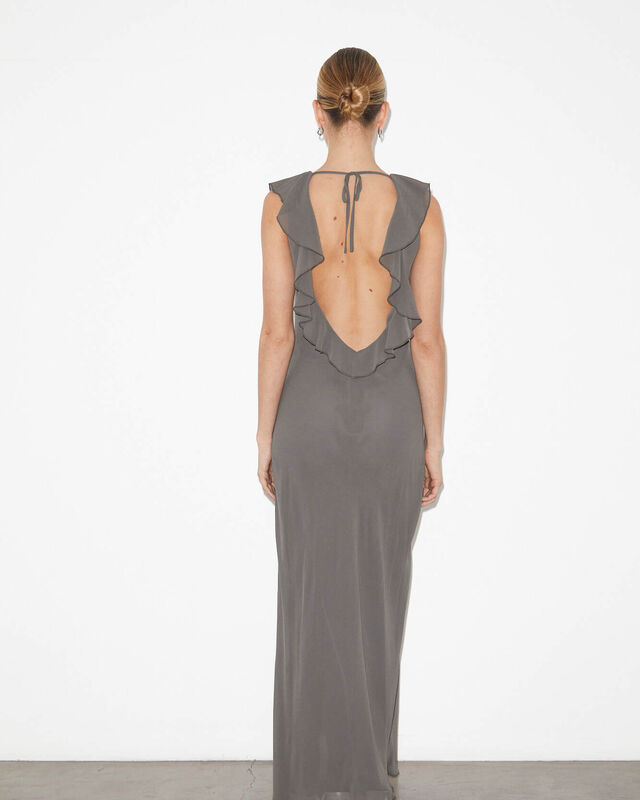 Marta Ruffle Sheer Maxi Dress in Charcoal, hi-res image number null