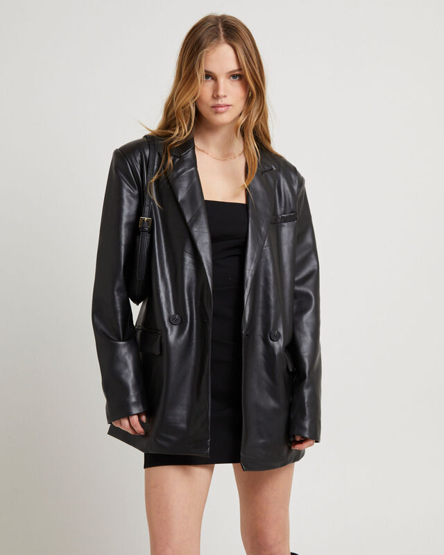 Kylie Boxy PU Blazer Black, hi-res image number null