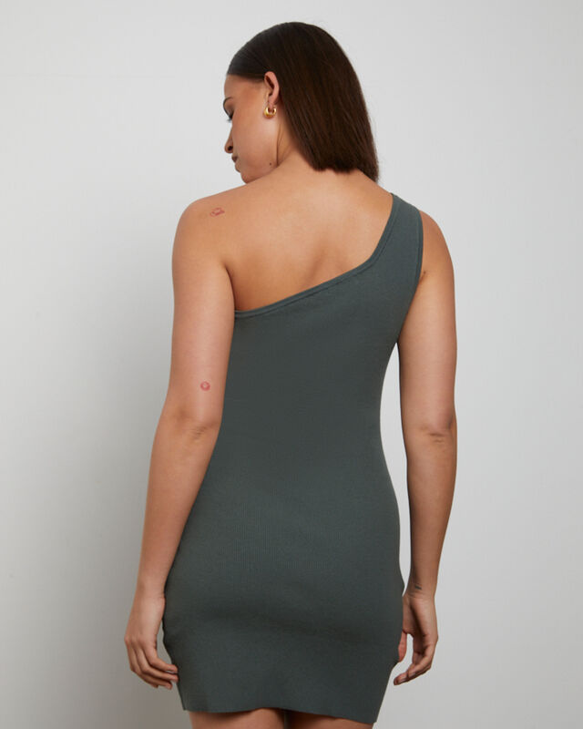 Luxe Knitted One Shoulder Mini Dress in Green, hi-res image number null