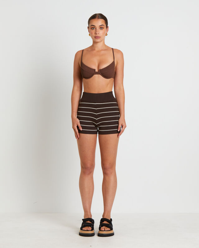 Bonnie Knitted Stripe Hot Shorts in Chocolate, hi-res image number null