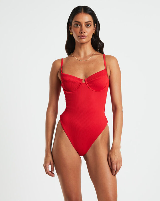 Rib Underwire One Piece in Red, hi-res image number null