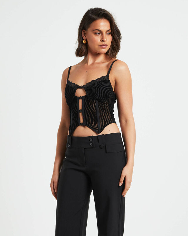 Ines Hook Front Devore Lace Cami Top in Black, hi-res image number null