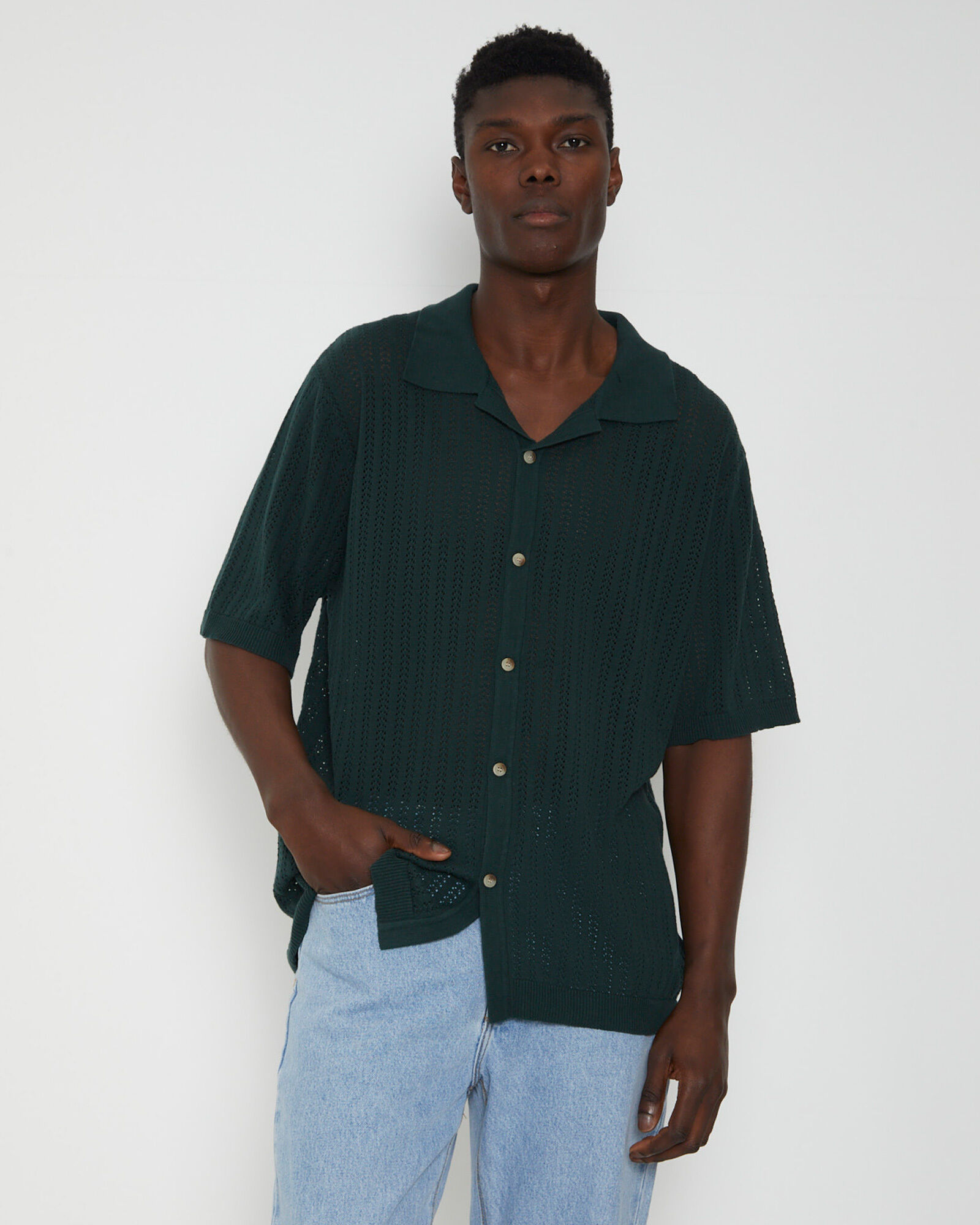 ROLLAS Bowler Knit Short Sleeve Shirt in Thyme Green | General Pants