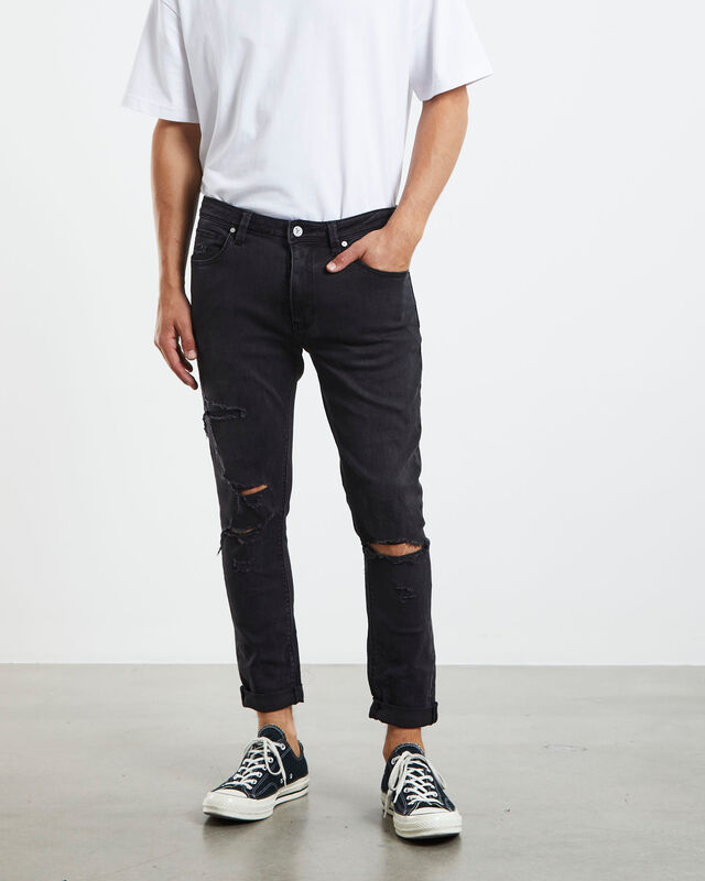 A Dropped Skinny Jeans Turn Up Jeans Rogue Black, hi-res image number null