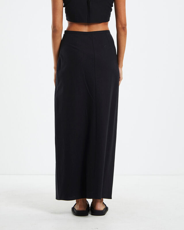 Delilah Linen Midi Skirt Black, hi-res image number null