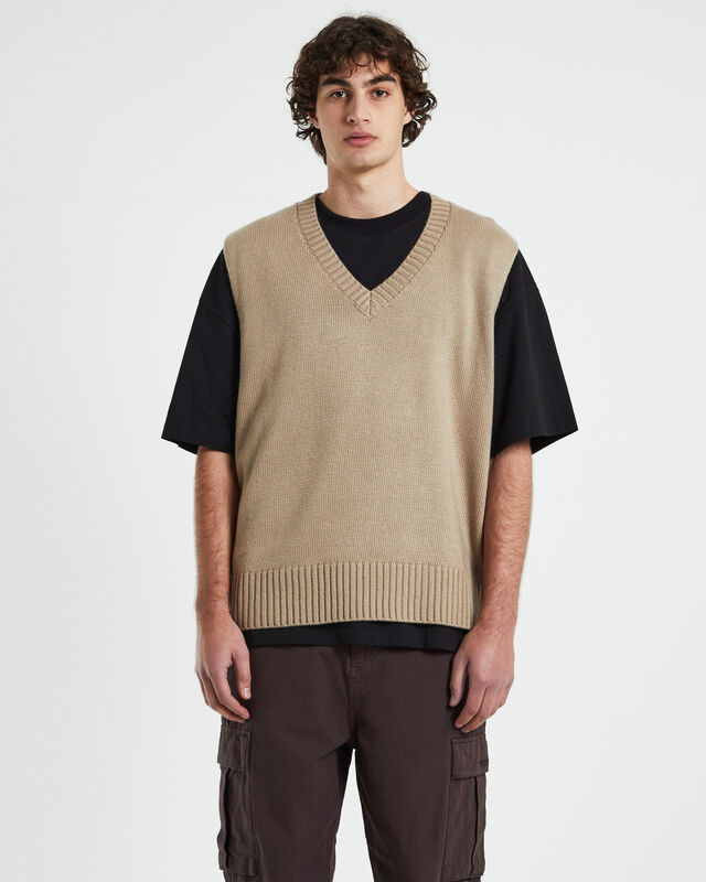 Sunday Box Knit Vest in Tan, hi-res image number null