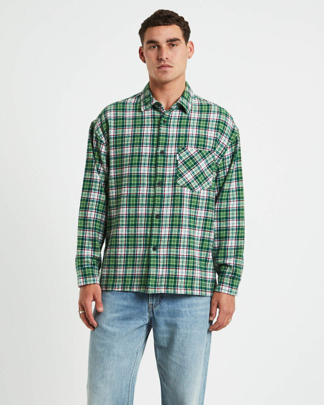 Portland Long Sleeve Flanno Shirt in Teal Green, hi-res image number null