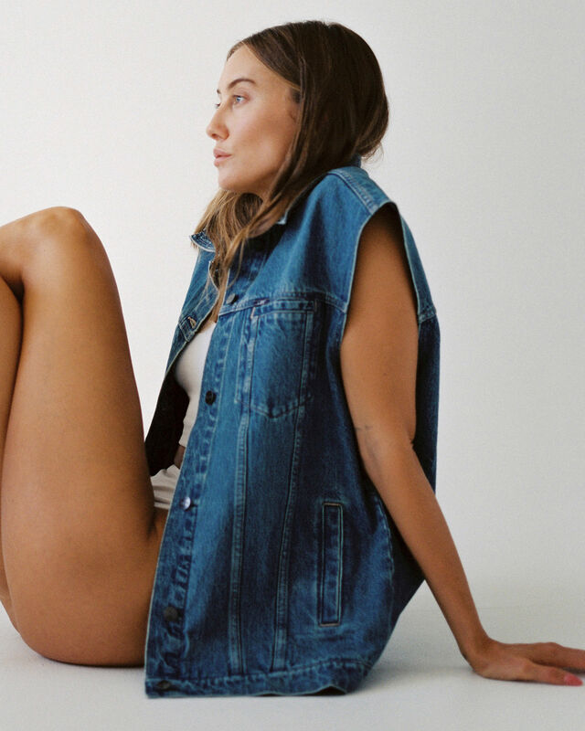 Signature Freya Oversized Denim Vest, hi-res image number null