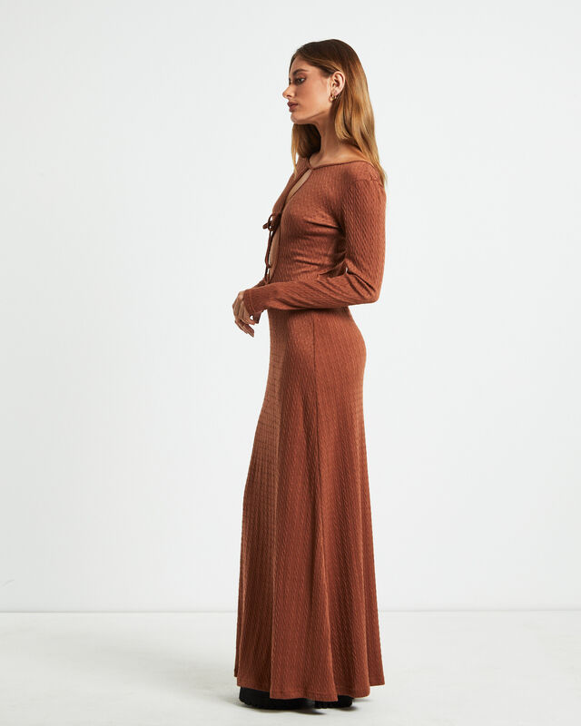 Tallulah Long Sleeve Maxi Dress Chestnut Brown, hi-res image number null