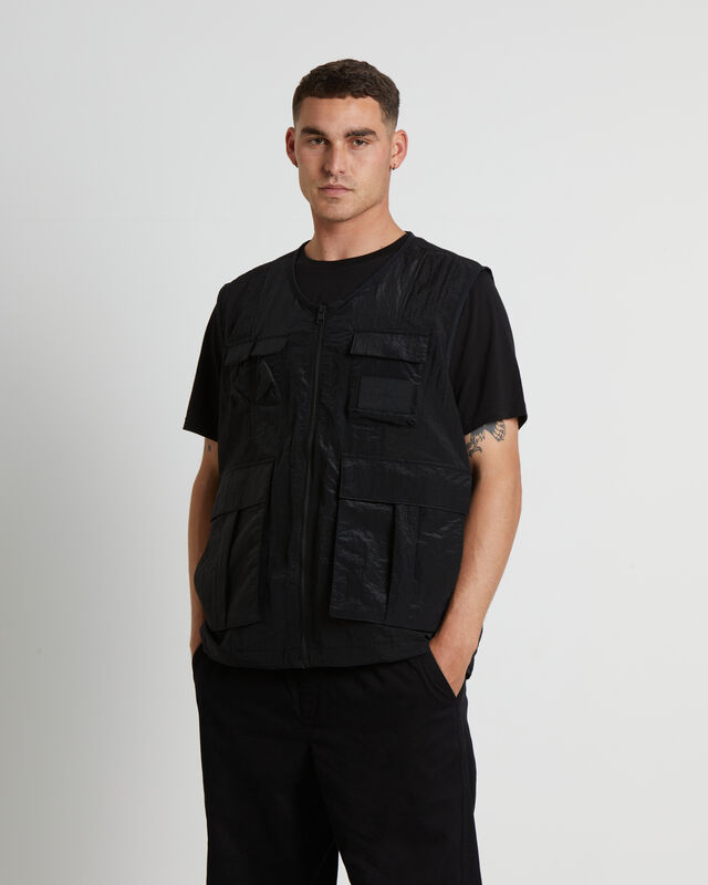 Mesh Ripstop Utility Vest in Black, hi-res image number null