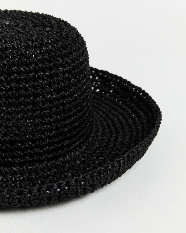 Vacay Straw Bucket Hat in Black, hi-res image number null