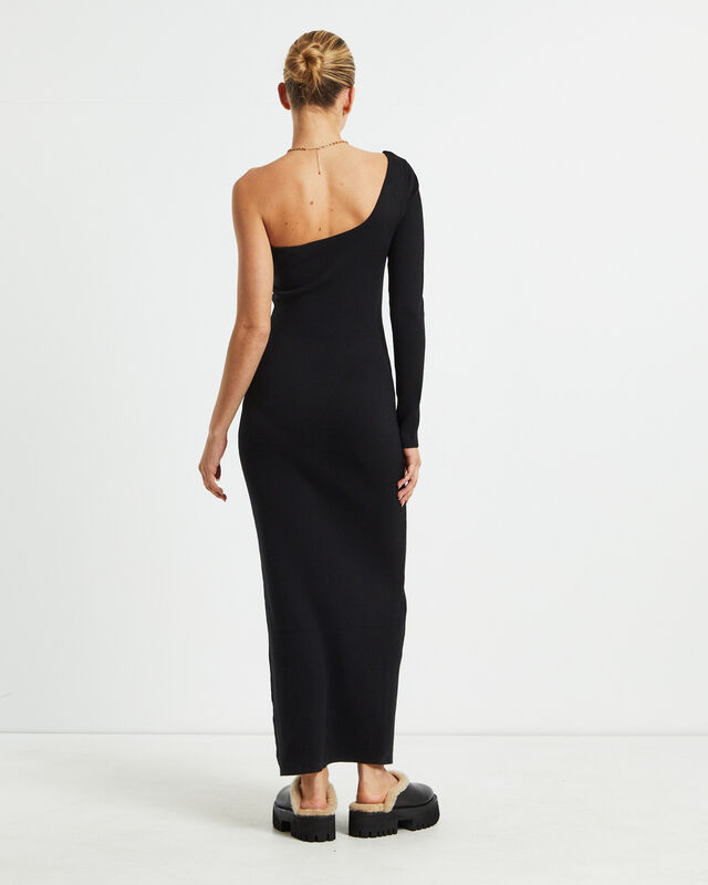 Monty One Shoulder Knit Dress Black, hi-res image number null