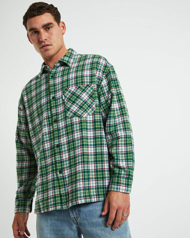 Portland Long Sleeve Flanno Shirt in Teal Green, hi-res image number null