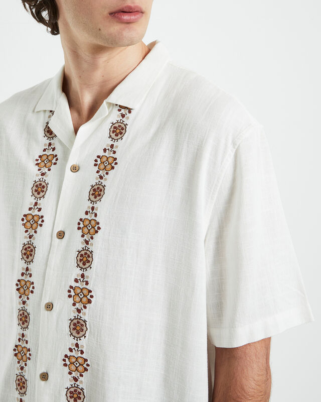 Jose Linen Short Sleeve Resort Shirt in Off White, hi-res image number null