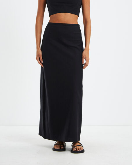 Delilah Linen Midi Skirt Black