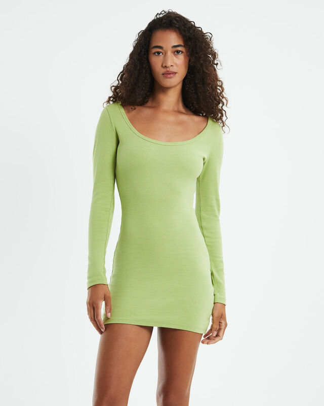 Open Neck Long Sleeve Dress Lime, hi-res image number null