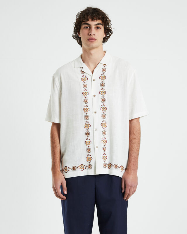 Jose Linen Short Sleeve Resort Shirt in Off White, hi-res image number null