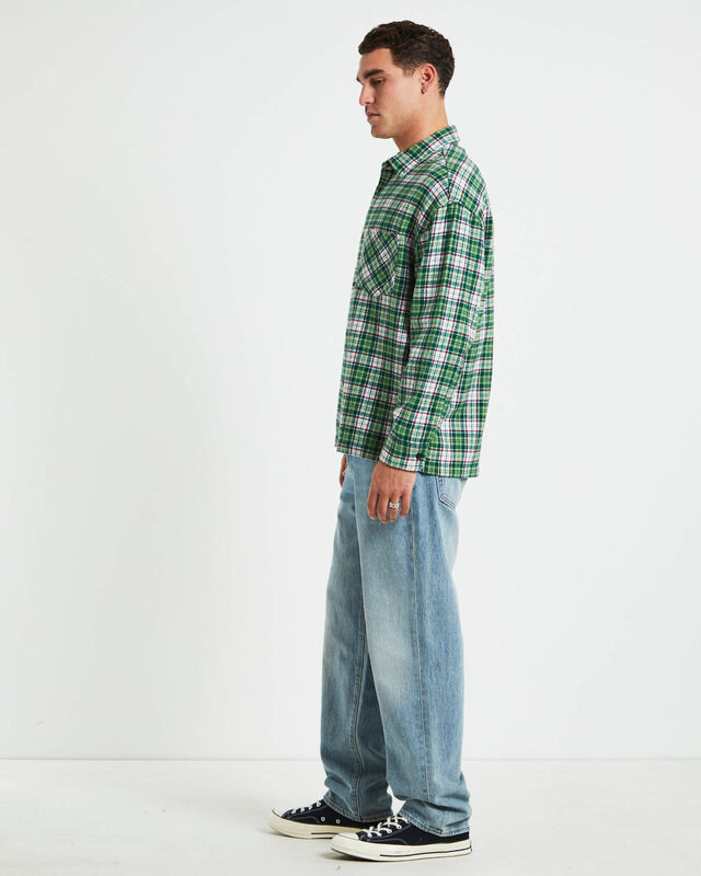 Portland Long Sleeve Flanno Shirt in Teal Green, hi-res image number null