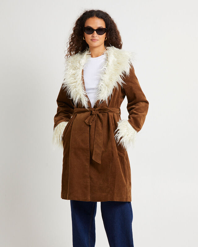 Shag Corduroy Coat Coffee, hi-res image number null