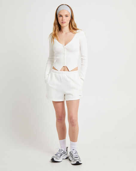 Pull On Fleece Shorts White