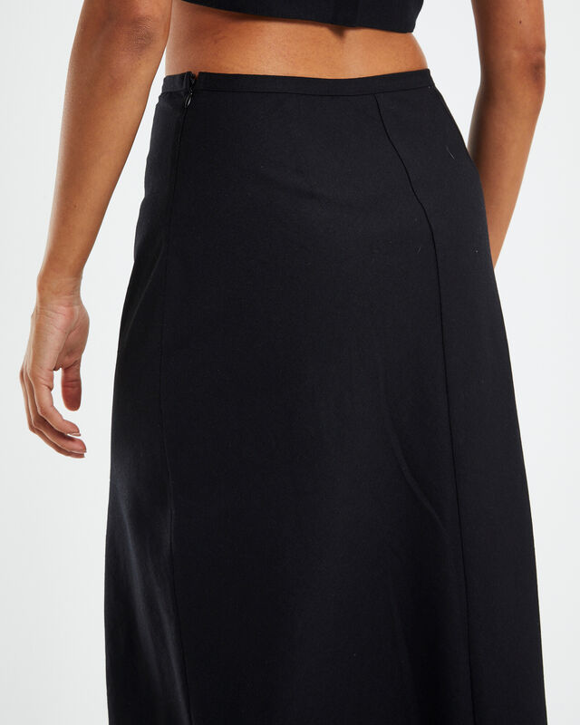 Delilah Linen Midi Skirt Black, hi-res image number null