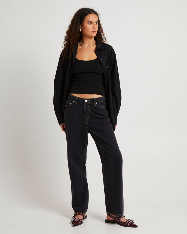 Petite Mid Straight Jeans Throwback Black, hi-res image number null