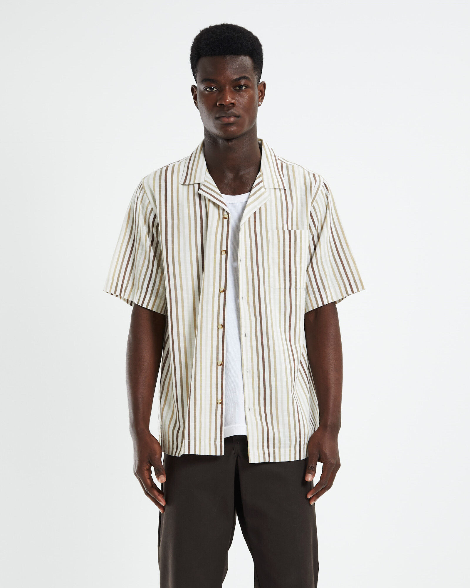 ROLLAS Bowler Short Sleeve Shirt Sand Stripe | General Pants